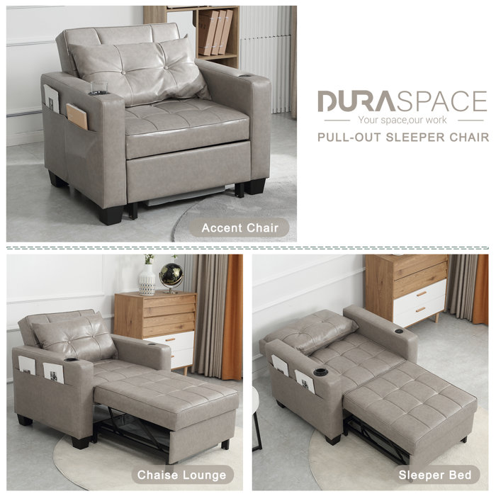 Latitude Run® Apsley 39 Inch 3In3 Convertible Chair Bed Pull Out